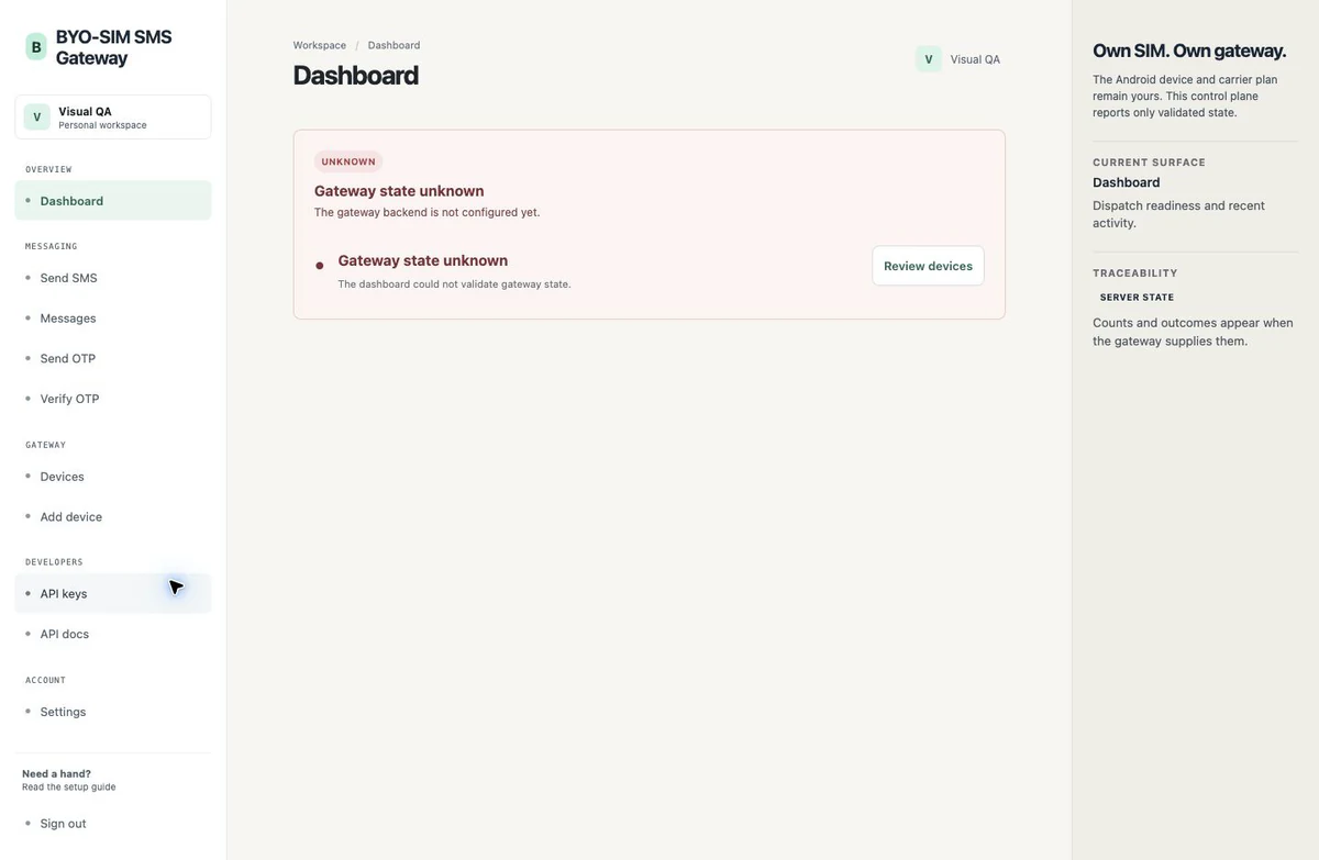 BYO-SIM SMS Gateway web dashboard