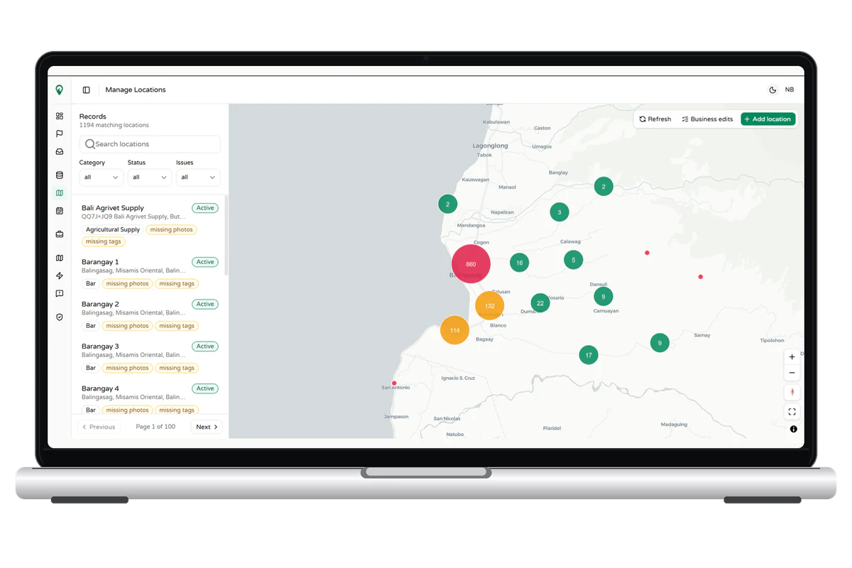 BaliFind location manager on a laptop