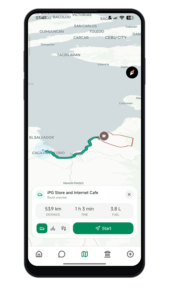 BaliFind route preview mobile screen