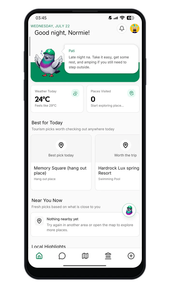 BaliFind mobile home dashboard