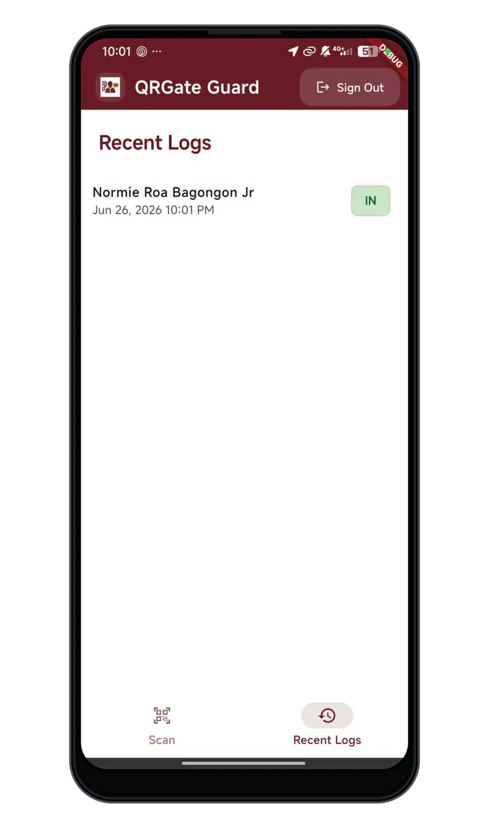 QRGate recent logs mobile mockup